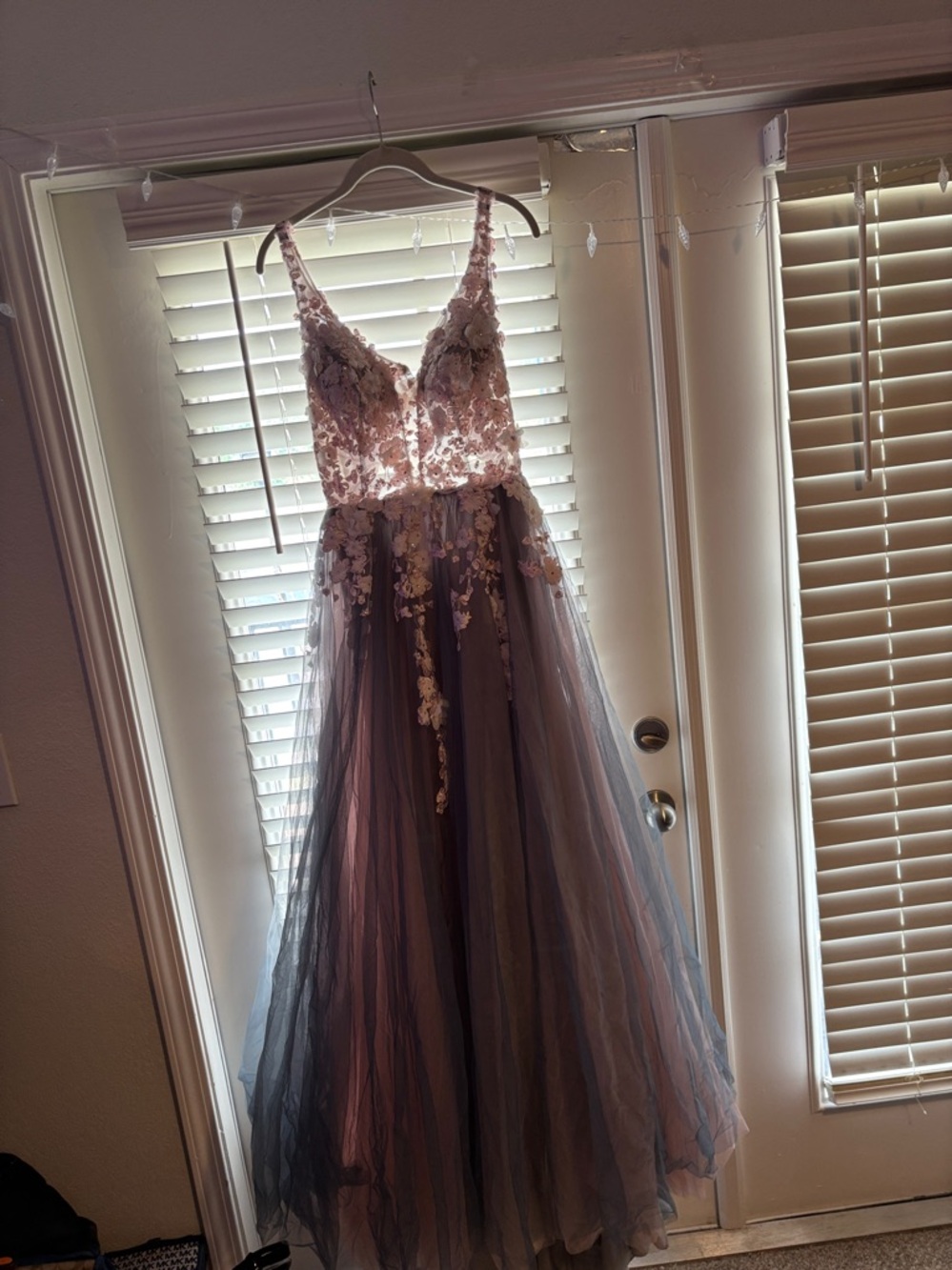 Elegant Floral Gown with Ombre Skirt with slit perfect for prom - Picture 4 of 8